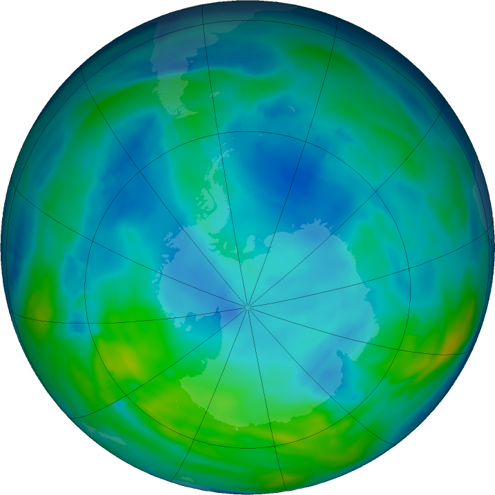 Antarctic ozone map for 09 June 2019